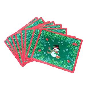 Vtg Hallmark Christmas Laminated Placemats Snowman Cardinal NIP 11.25”x14.25”